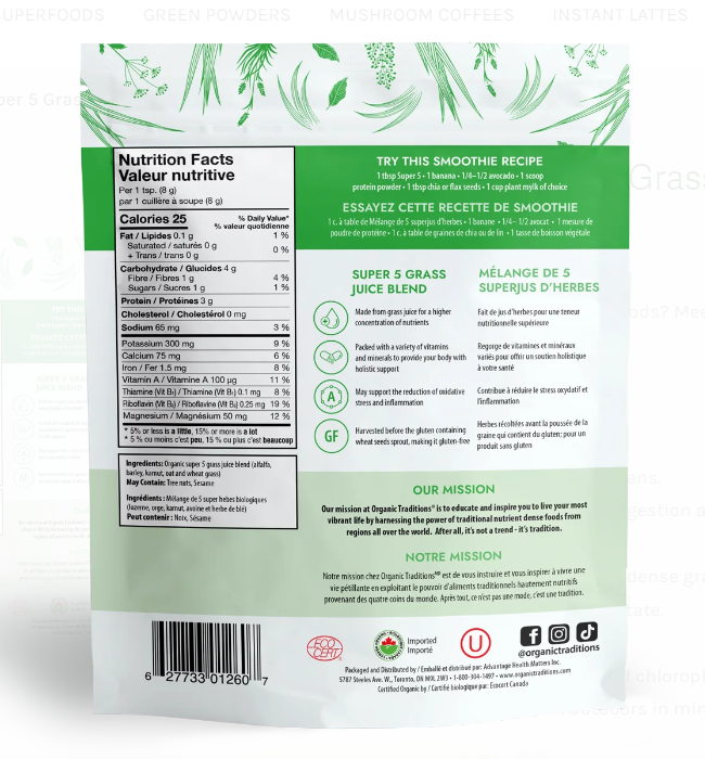 Organic Traditions - Organic Super 5 Grass Juice Blend -150g
