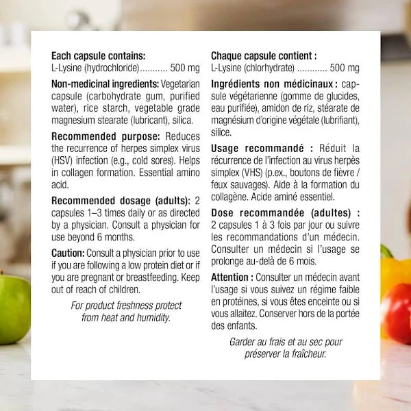 Webber Naturals L-Lysine 500 mg, 60 Capsules