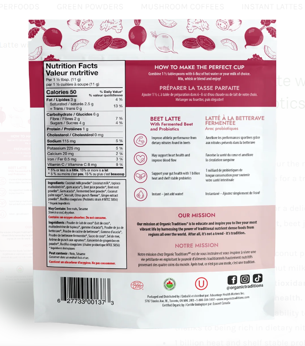 Organic Traditions -Organic Beet Latte with Fermented Beets and Probiotics - 150g