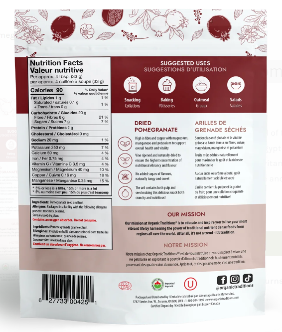 Organic traditions - Organic Dried Pomegranates - 100g